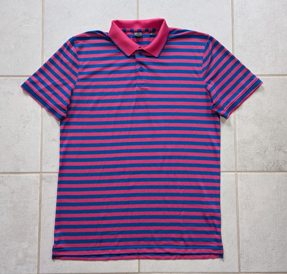 G FORE Men's Medium Striped Golf Polo Shirt Blue Pink Striped Stretch